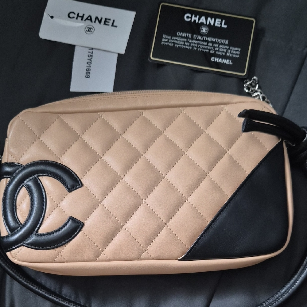 Chanel Tan and Black Quilted Crossbody Bag